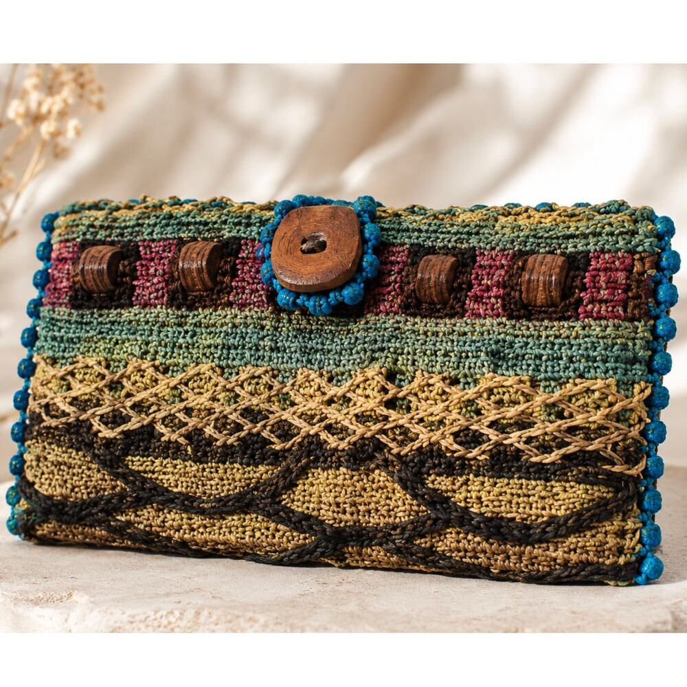 Jamin Puech Woven Beaded Clutch Boho Artisan Textile Bag Y2K France Authentic